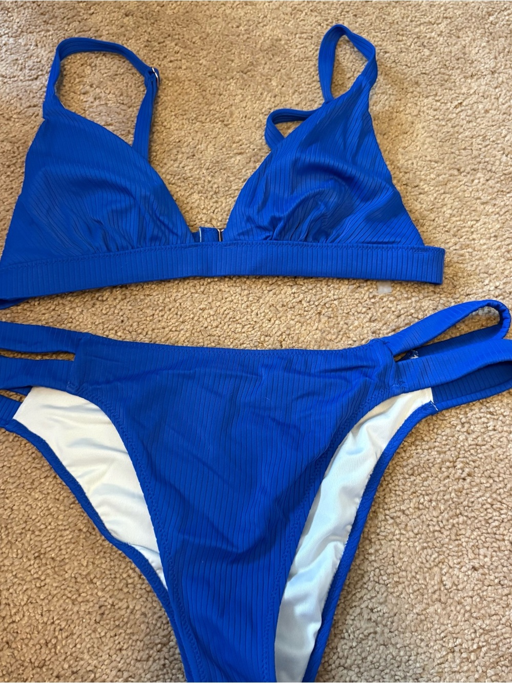 Shade & Shore Royal Blue Ribbed Triangle Bikini Set